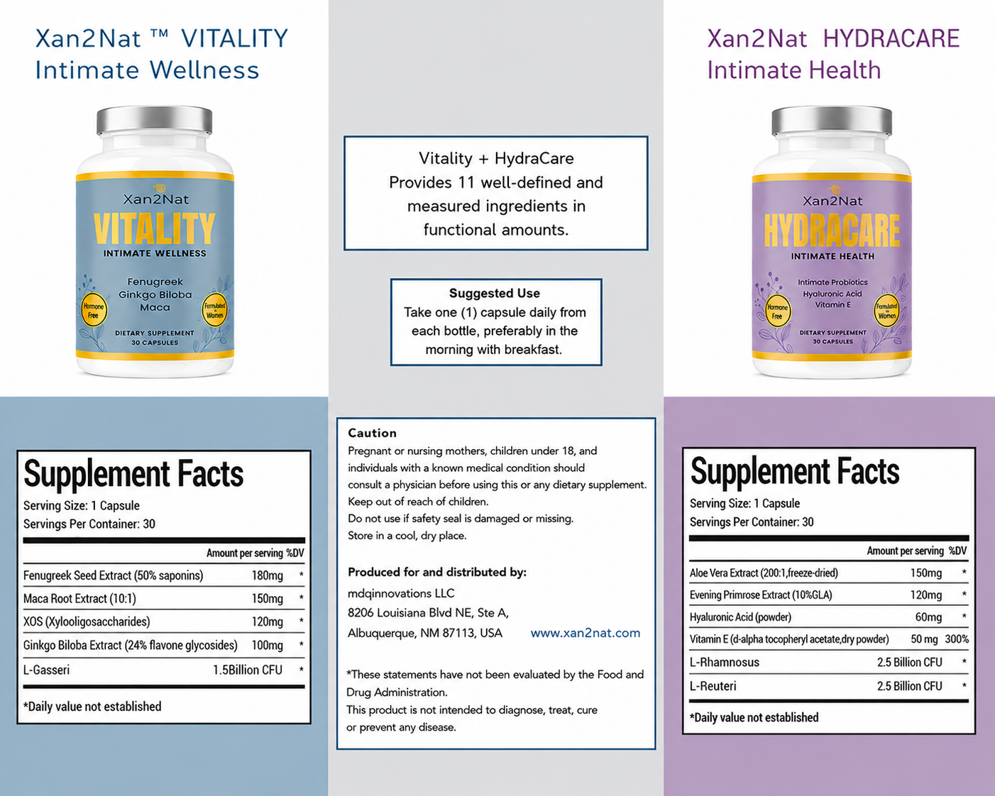 Xan2Nat Vitality and HydraCare Supplement Facts